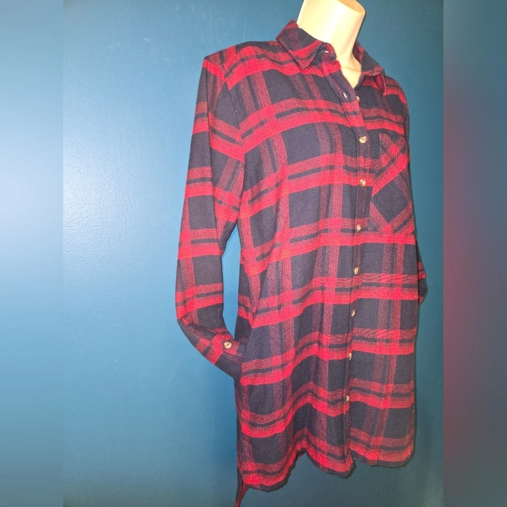 NWT! Forever 21 Navy & Red Plaid Button Down Shirt dress, Size Small, CABINCORE - Picture 11 of 11